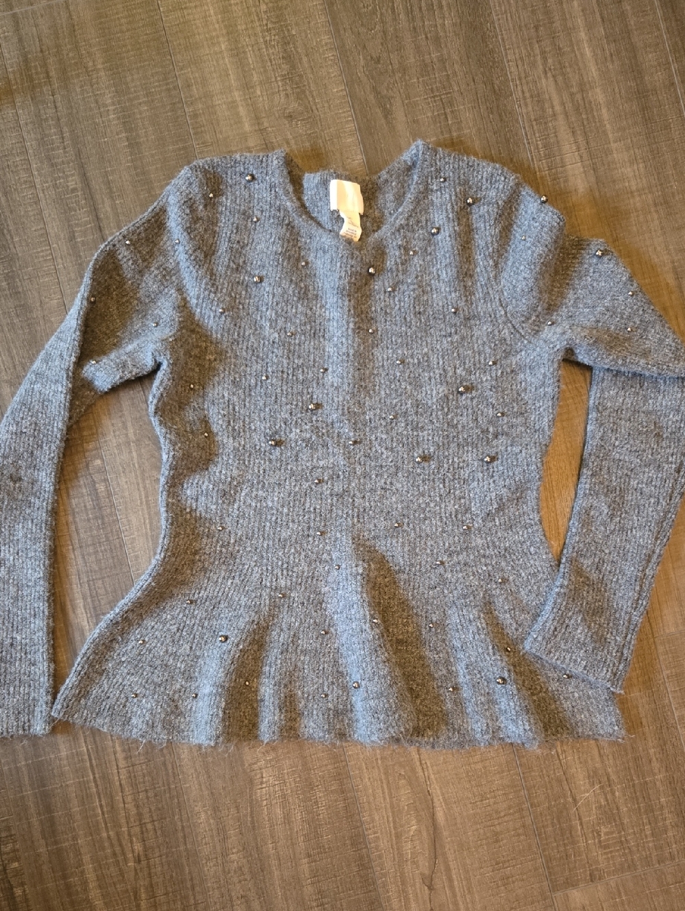 H&M Gray Beaded Crewneck Sweater